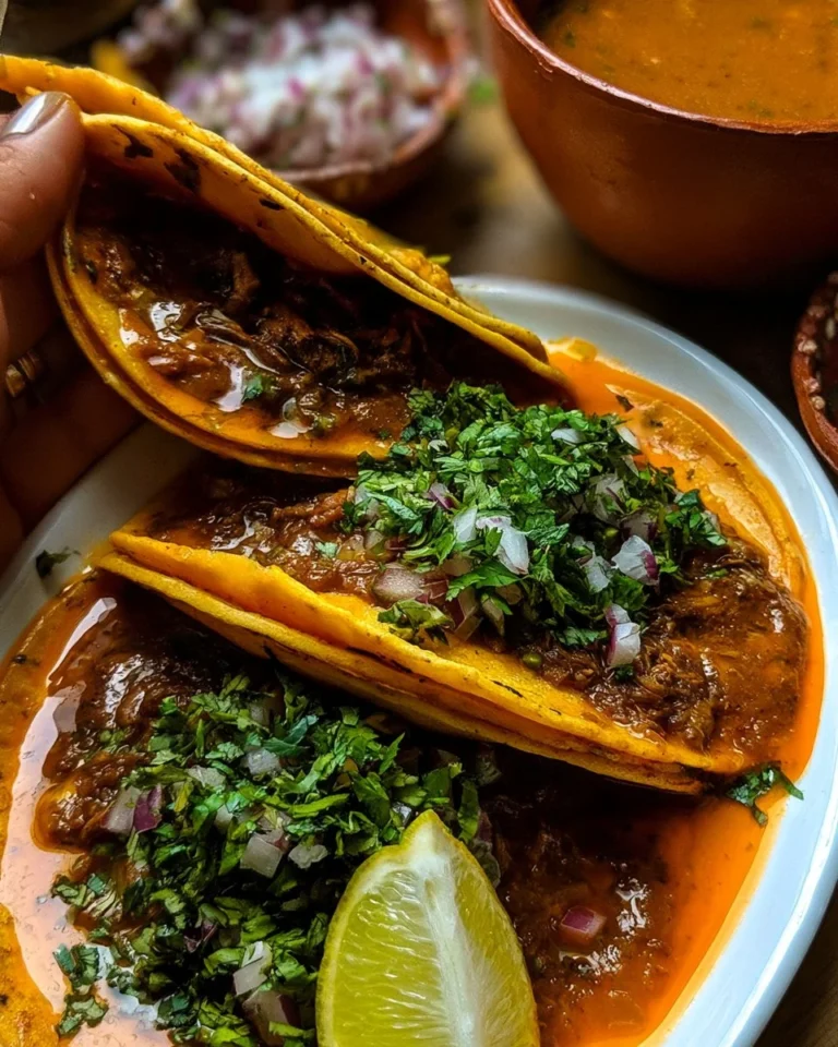 Delicious Birria Tacos served with toppings and consume broth