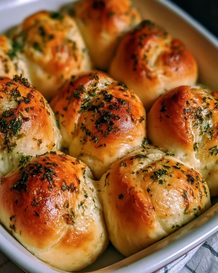 Freshly baked garlic bread rolls with herbs and melted butter