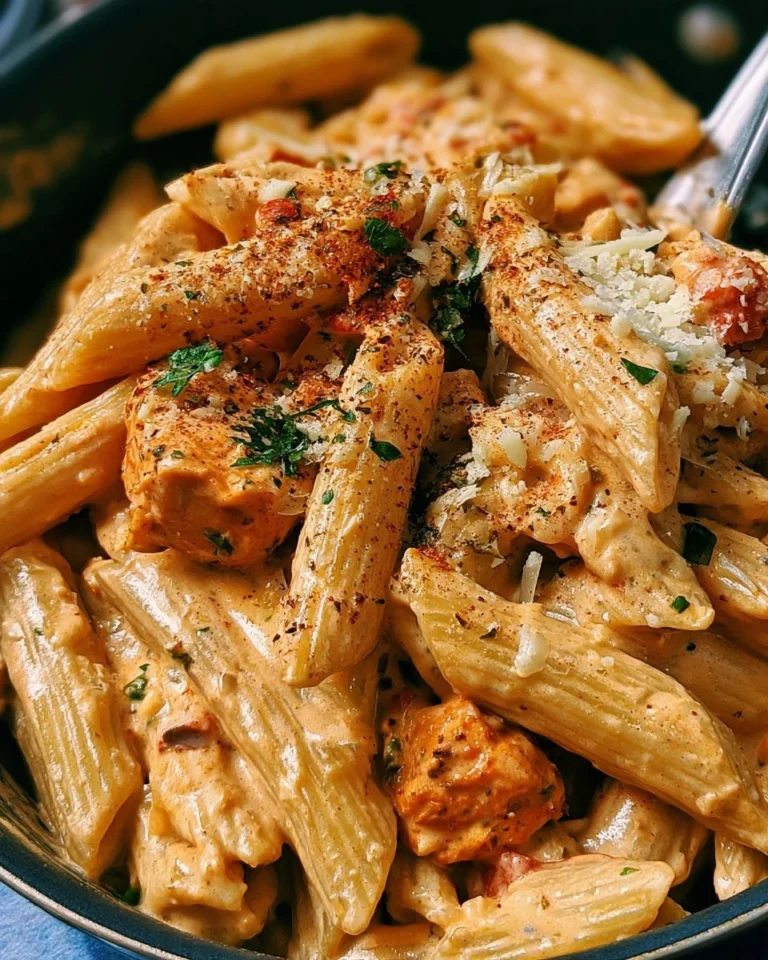 Delicious Southwest Alfredo Penne Pasta served in a bowl